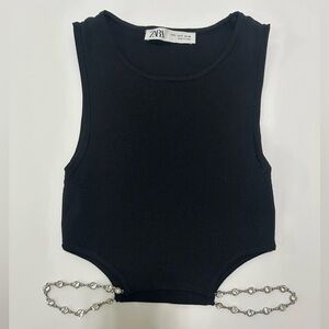 Zara Black Bodysuit with Chain-Link Details